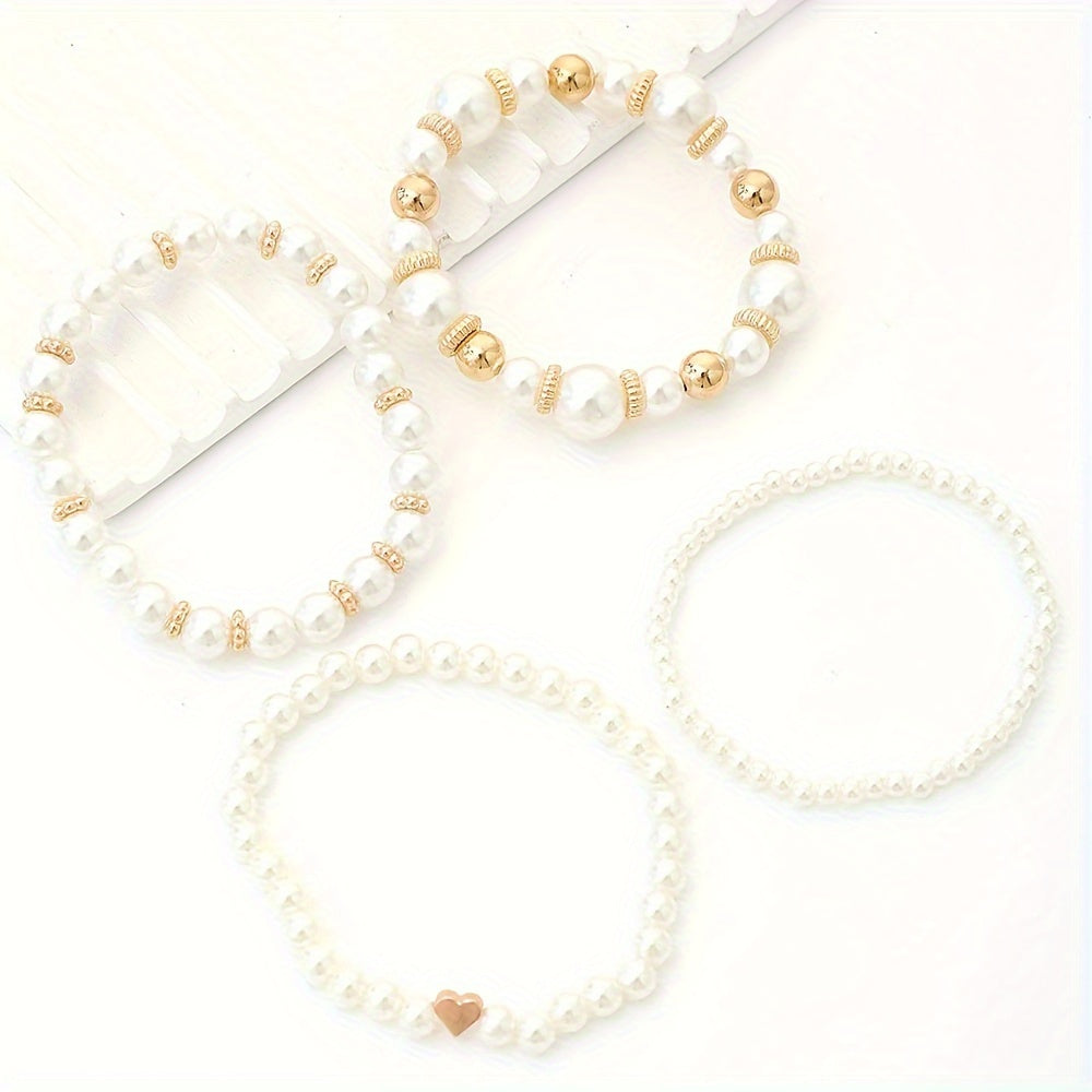 French Pearl Beaded Love Bracelet Set