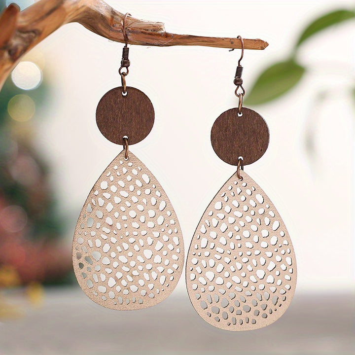 Vintage PU Leather Drop Earrings | Iron Hooks