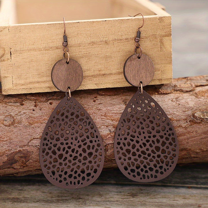 Vintage PU Leather Drop Earrings | Iron Hooks