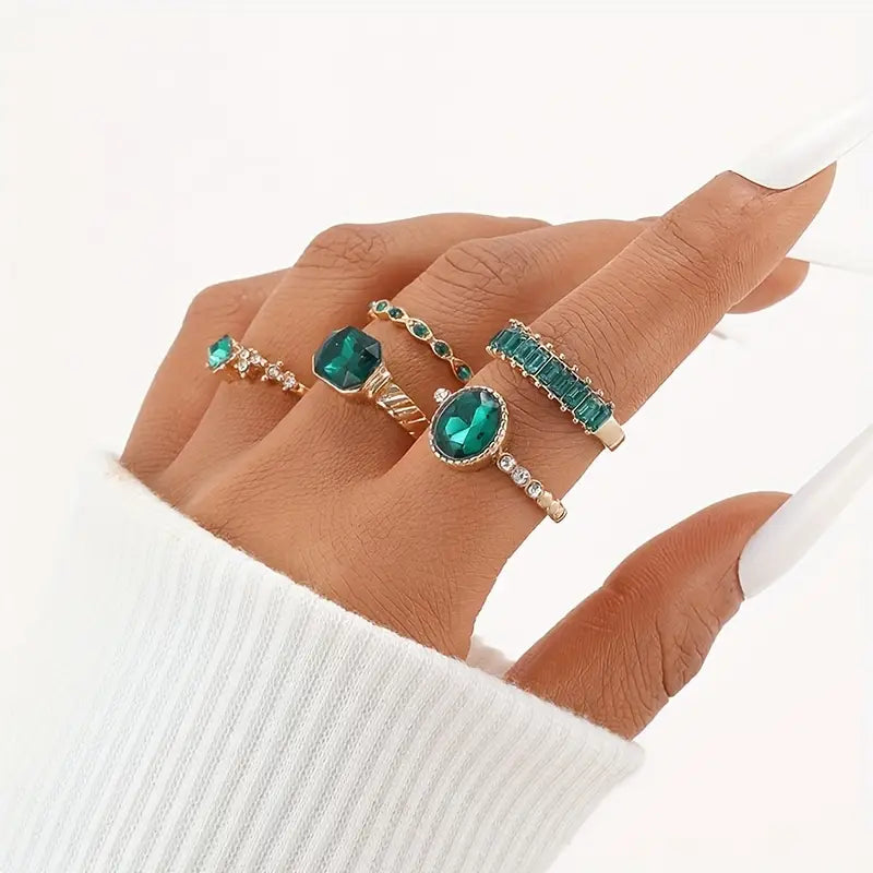 Conjunto de Anillos de Esmeralda Exquisito Zarina | Oro