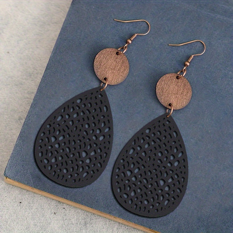 Vintage PU Leather Drop Earrings | Iron Hooks