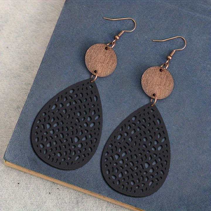 Vintage PU Leather Drop Earrings | Iron Hooks