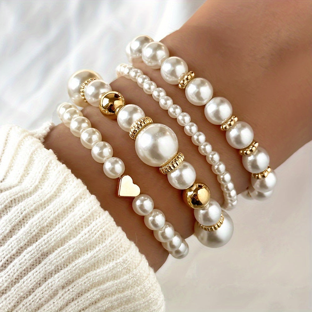 French Pearl Beaded Love Bracelet Set