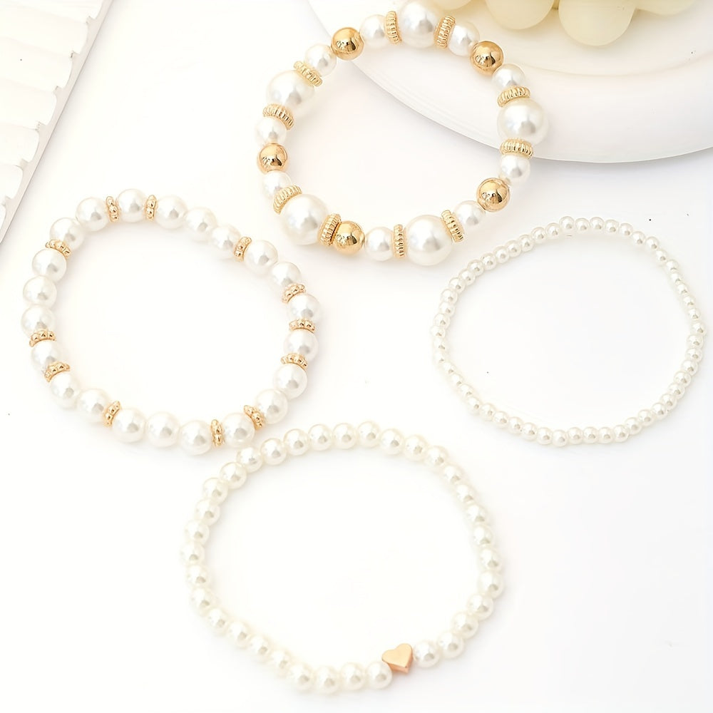 French Pearl Beaded Love Bracelet Set