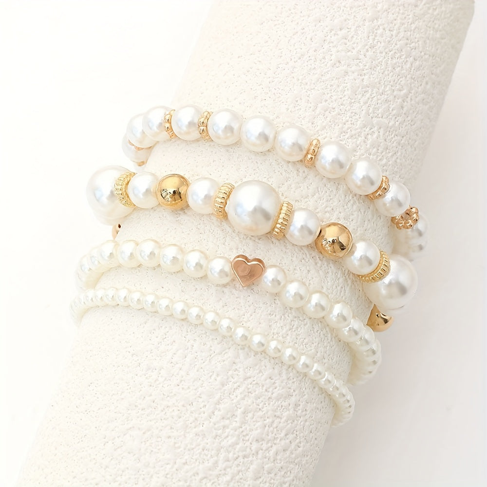 French Pearl Beaded Love Bracelet Set
