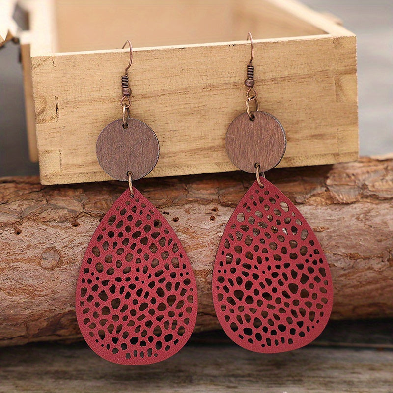 Vintage PU Leather Drop Earrings | Iron Hooks